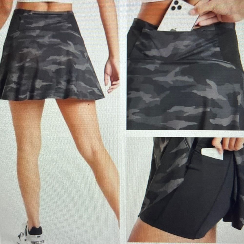 Athleta Match Point Camo Skort Black‎ Camo Tennis Size Small